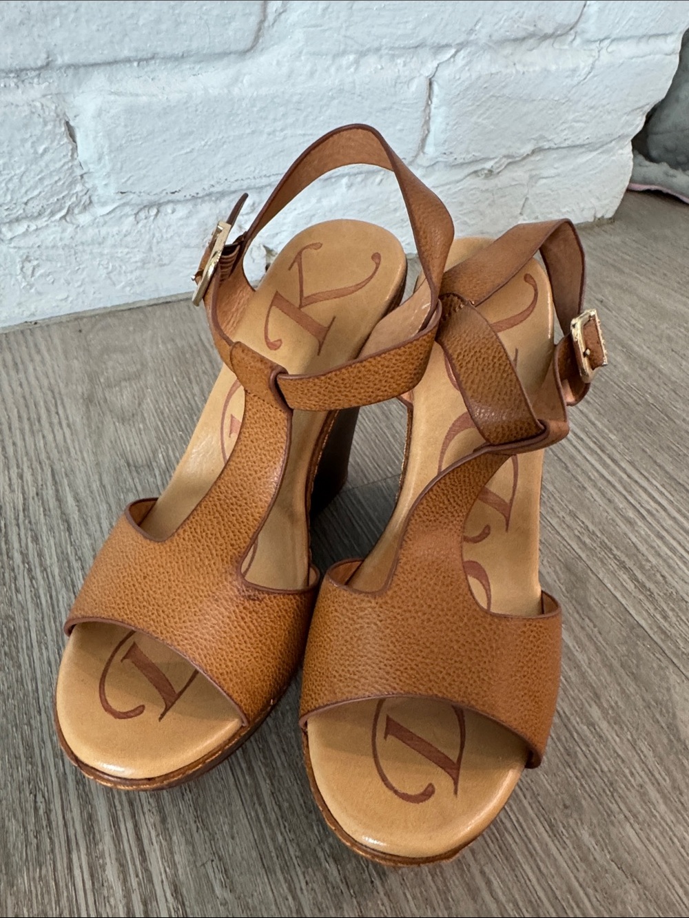 Leather Platform Sandals in Brown by (Unknown)